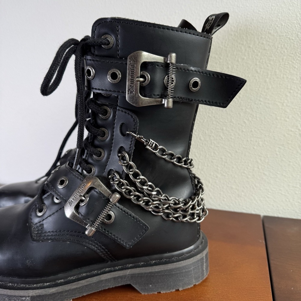 Demonia Bolt 250 Vegan Leather Boots Women 8 Black Chain Grunge Punk Rocker Goth - Picture 10 of 16